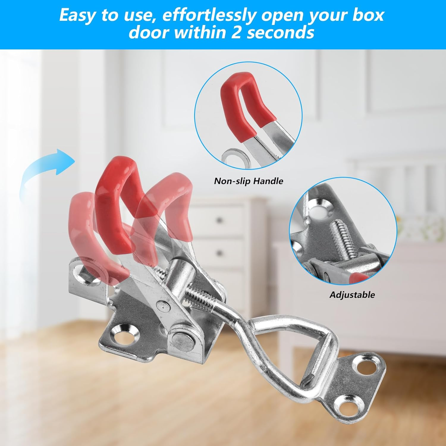 Pack of 6 Crate Lock Tension Clasp, Metal Snap Closure, Side Wall Lock, Adjustable Lever Lock, Lever Lock for Boxes, Cupboards, Locking Hooks, Door Latches, Holds 100 Kg image number 6