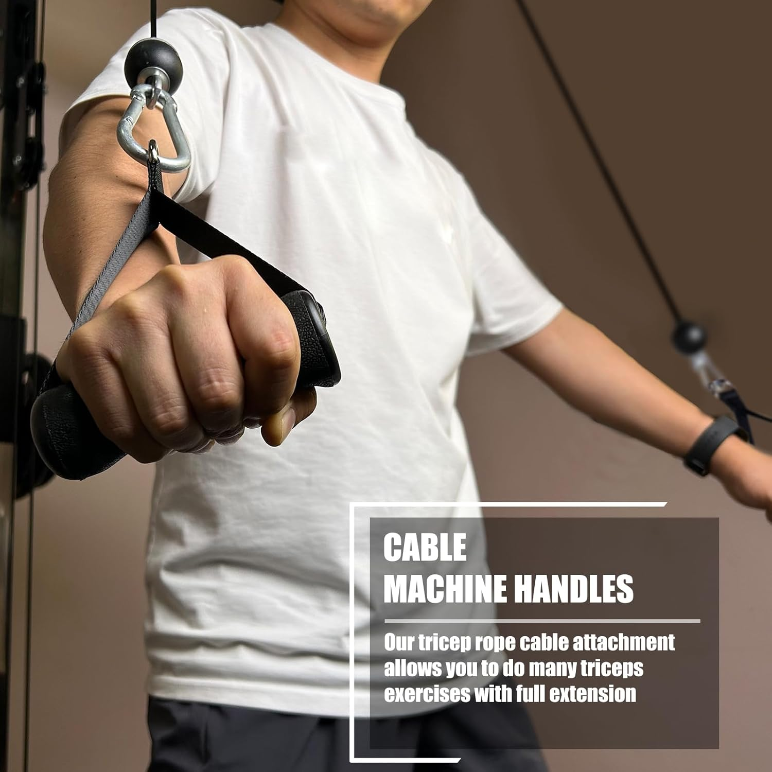 Cable Machine Attachment with Upgraded Ergonomic Gym Handles, LAT Tricep Rope Pull down Attachment,Exercise Handles for Home Gym Workout - Tricep Rope 36" image number 7