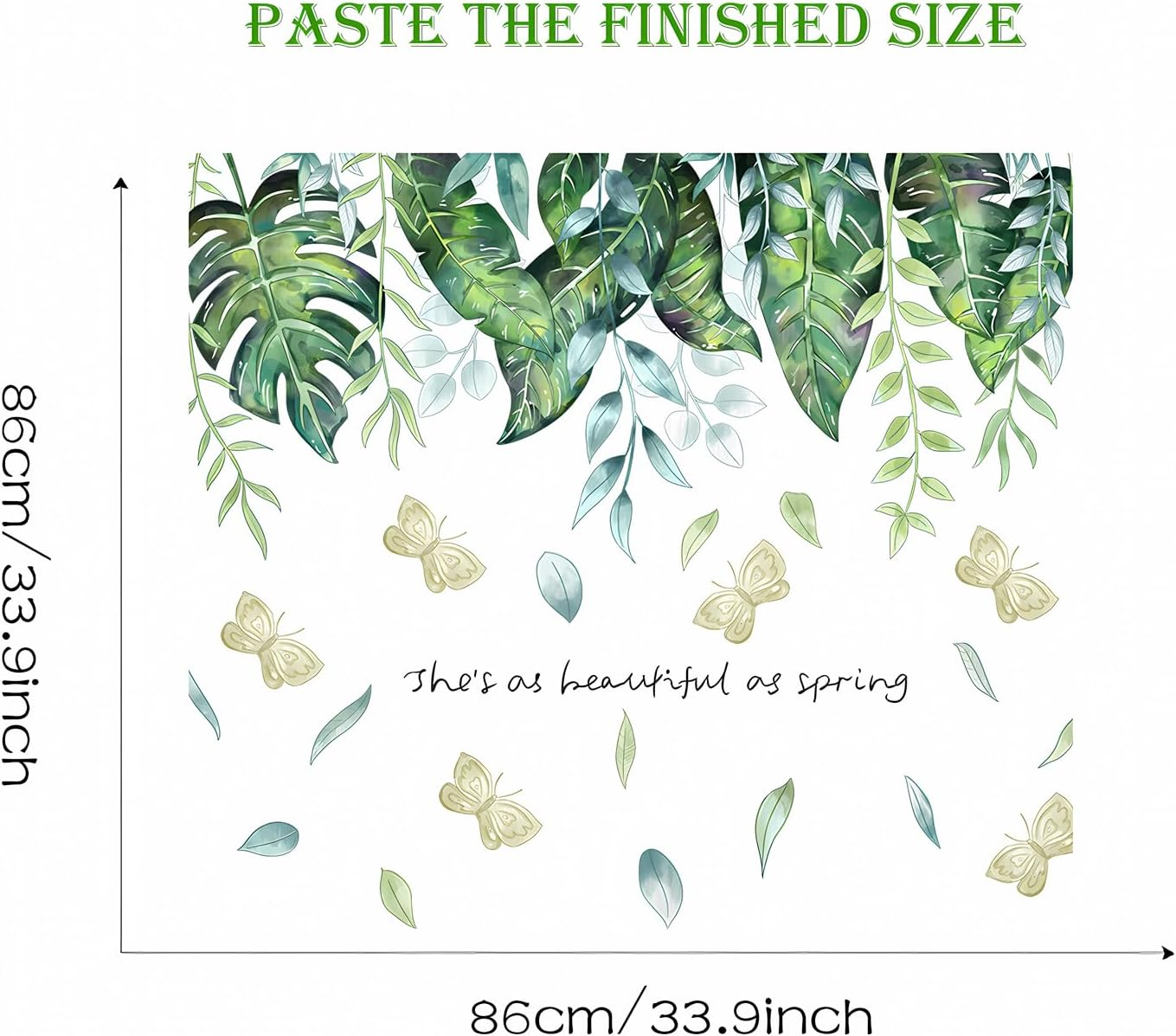 Tropical Greenery Foliage Hanging Vine Wall Stickers, Sacinora Green Plants Butterfly Art Wall Decals Removable Vinyl Peel and Stick for Living Room Bedroom Children'S Room Sofa TV Background - Green C image number 4