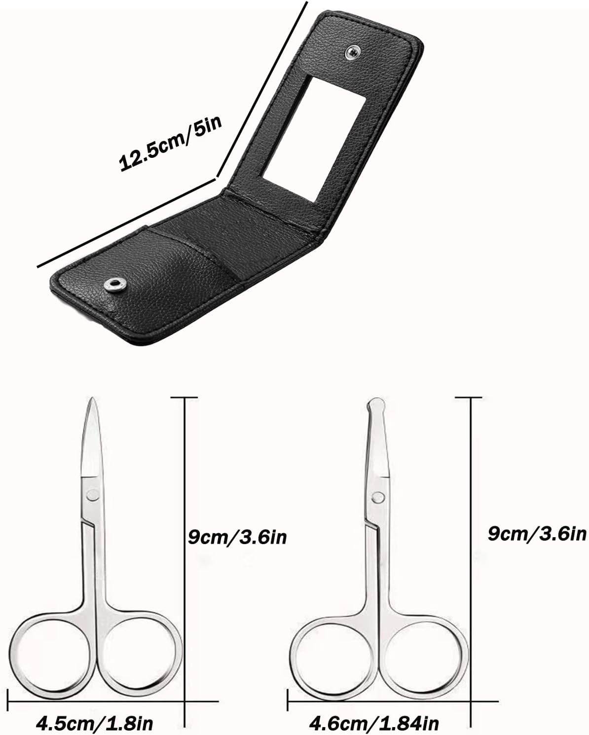 HENWUBEI 2 Pcs Stainless Steel Facial Hair Scissors Set &ndash; 2-In-1 Trimmer for Nose/Ear Hair & Beard/Mustache, Compact Travel-Friendly W/Ergonomic Grip (Men, Women, Barbers) image number 3