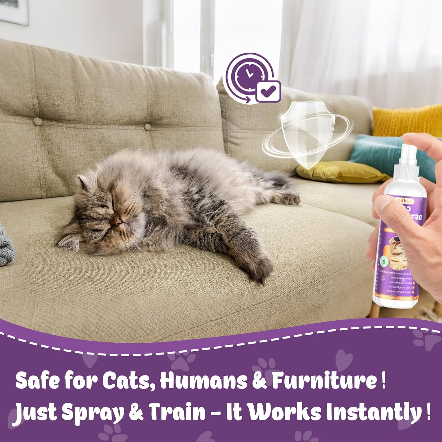 2 Pack Cat Deterrent Spray for Indoor & Outdoor&ndash; Cat Repellent Spray for Scratching & Marking &ndash; Anti-Scratch Deterrent for Furniture, Walls & Plants &ndash; Cat Spray for Behavior Correction(2 Pcs * 120 ML) image number 4