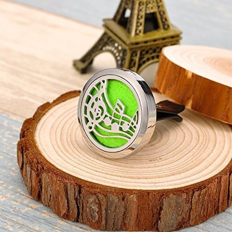 HOUSWEETY Car Air Freshener Aromatherapy Essential Oil Diffuser - Music Note Stainless Steel Locket,12 Refill Pads