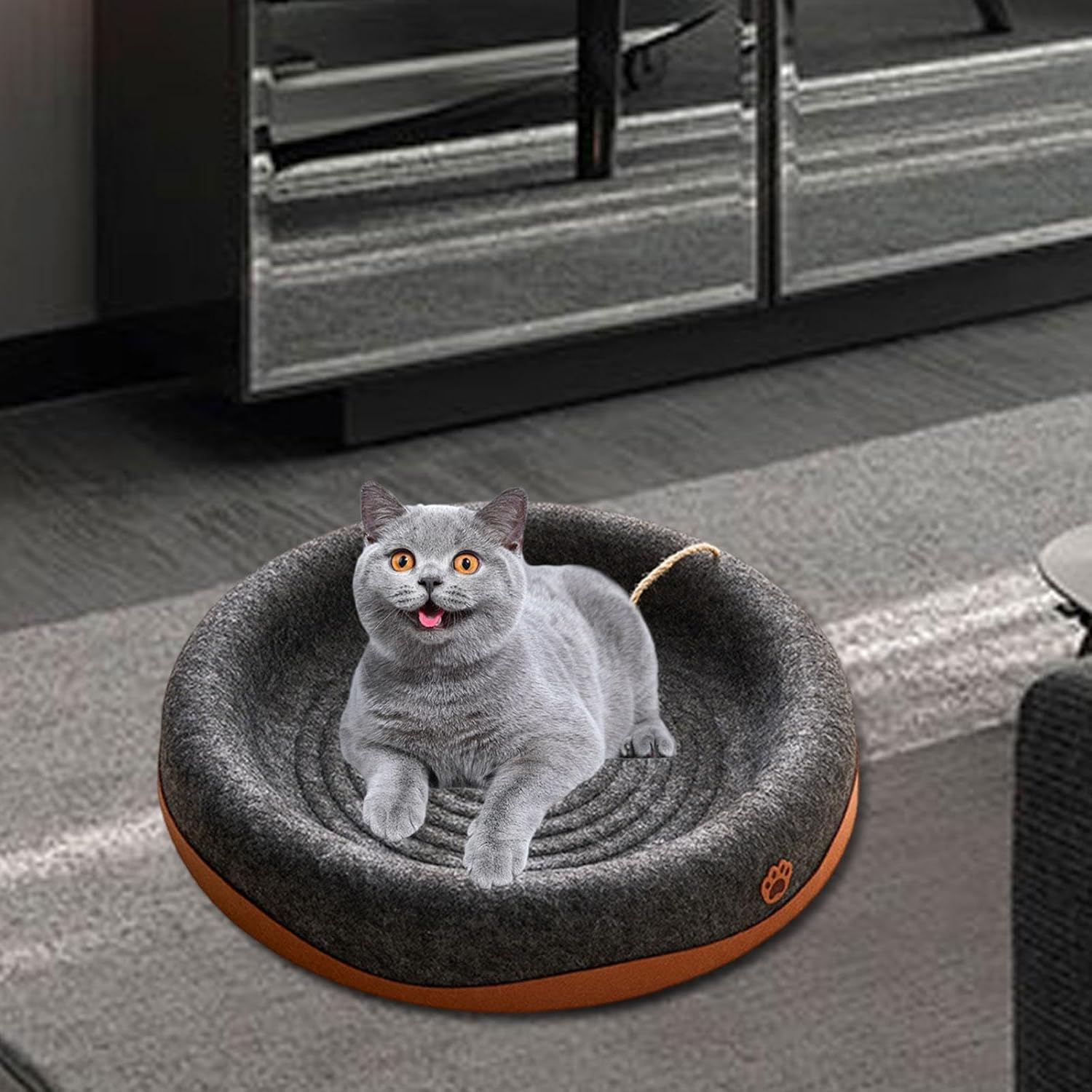 ＡＷＨＡＯ Indoor Cat Scratcher Bed with Dangling Ball, Breathable and Space Efficient, Black Round image number 2