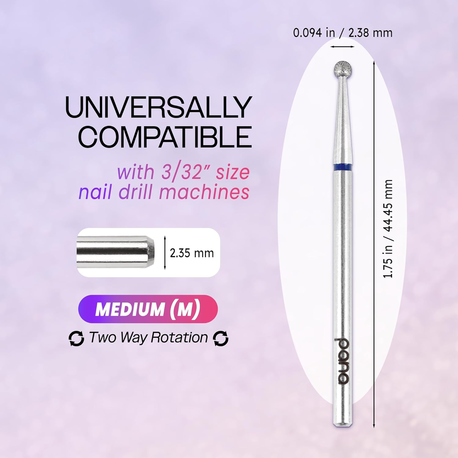 PANA 3/32&rdquo; Diamond Nail Drill Bit (Medium Grit) - Professional Cuticle Nail Drill Bits for Acrylic Gel Nails Dry Manicure Pedicure Shape Remove Tools (Ball Bit, Style 02) image number 6