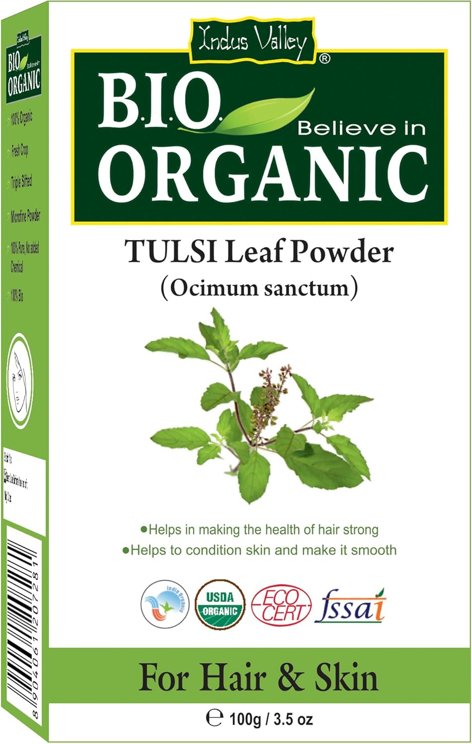 Indus Valley Organic Tulsi Leaf Powder 100G | Ocimum Sanctum | Natural Basil Powder for Skin, Hair & Health | Detox & Cleanse Support image number 4