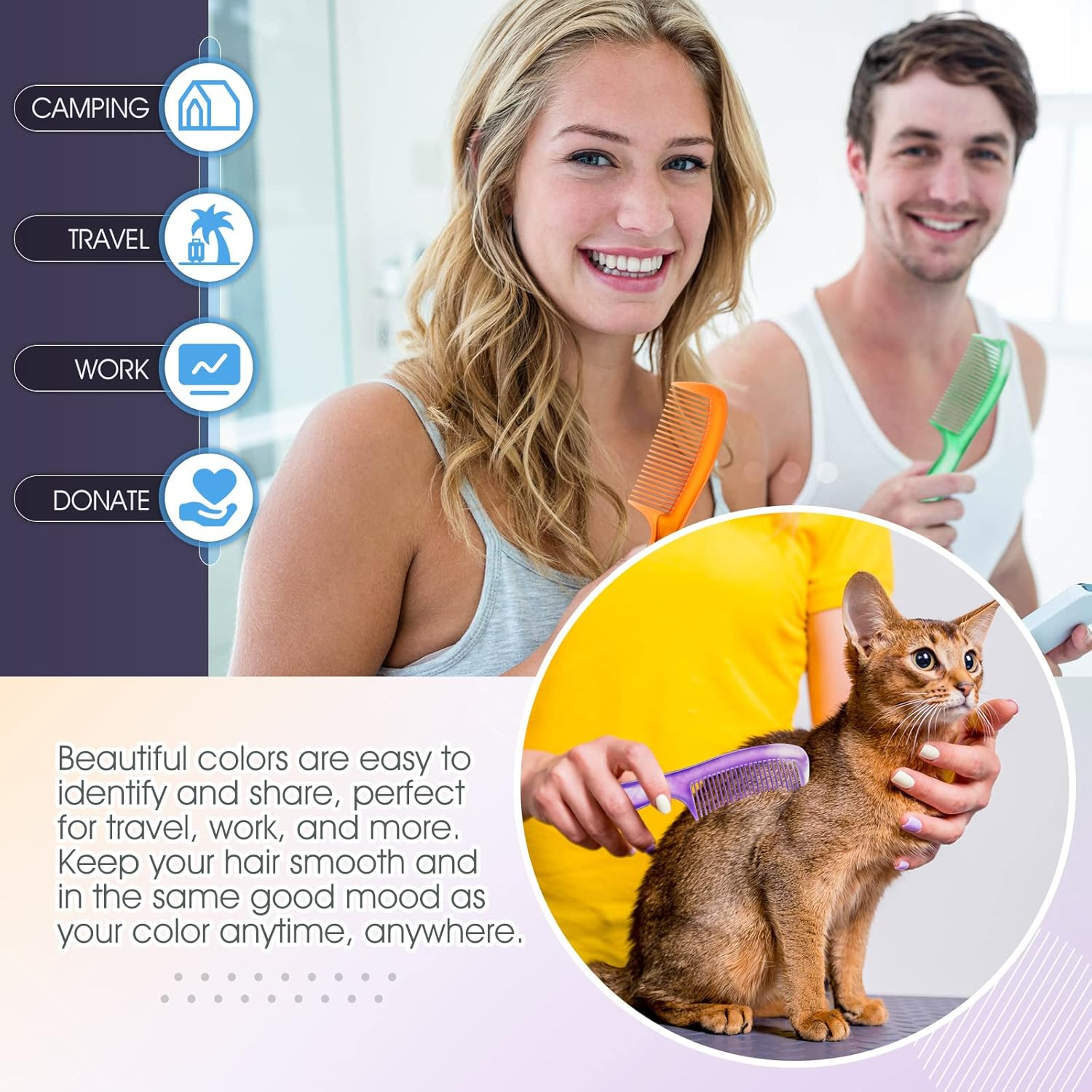 200 Pcs Individually Wrapped Hair Combs Disposable Hair Combs Set Colorful Hair Combs Bulk for Hotel Shelter Homeless Nursing Home Charity Church, 4 Styles image number 5