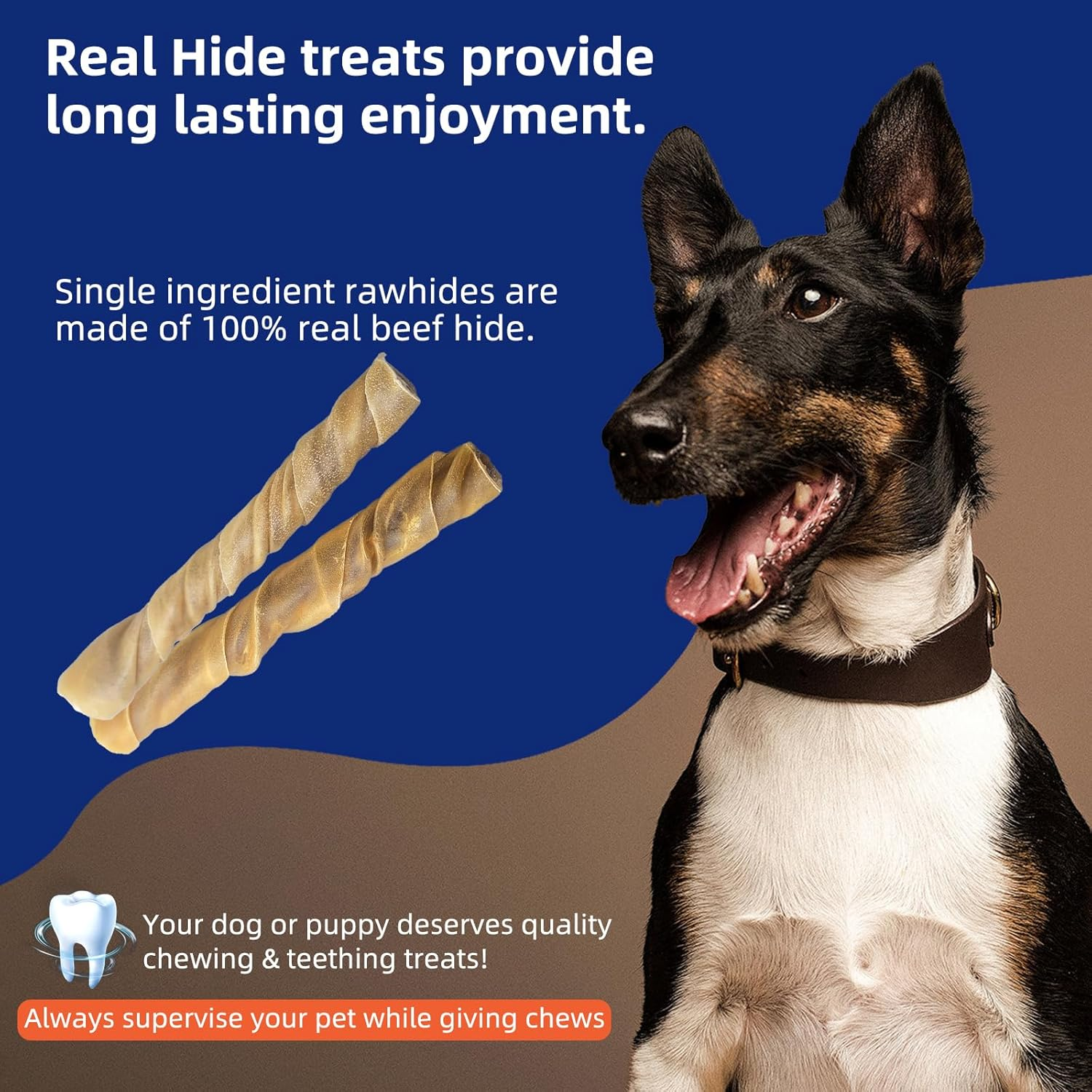 Natural 5-8" Bully Sticks for Small & Large Dogs-Long Lasting, Rawhide Free, Low Odor Dental Chew Treat-100% Real Beef - 8 Oz. Bag-10 Sticks