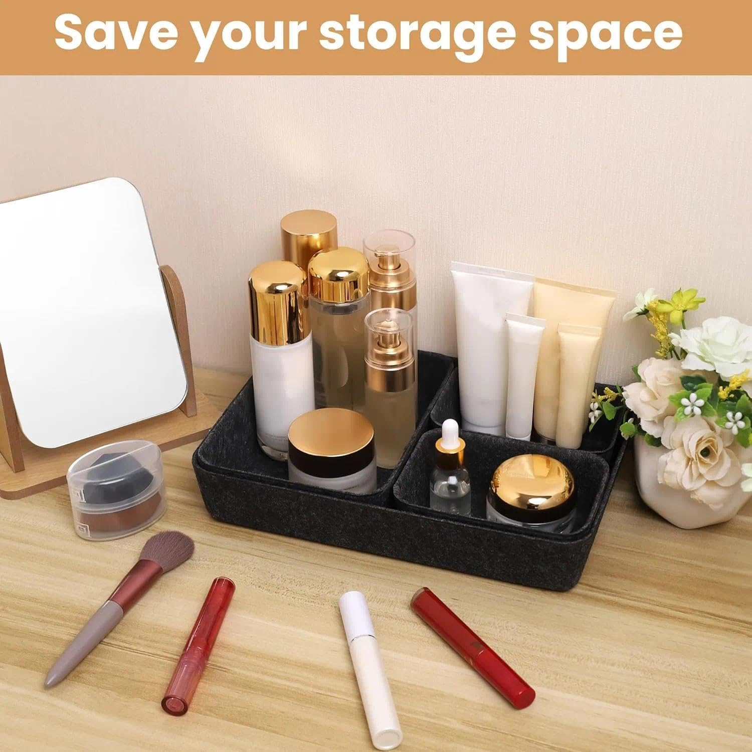 Set of 7 Felt Storage Box Drawer Organisers, Thickened Felt Drawer Insert System for Clothes & Accessories, Flexible Storage Boxes for Bedroom, Office, Changing Table &ndash; Ermaoo image number 6