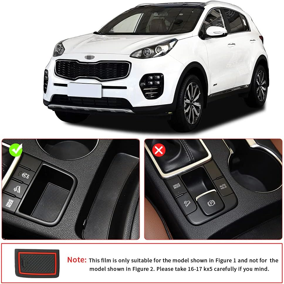Auovo 2021 Anti-Dust Mats for Kia Sportage KX5 Accessories 2017 2018 2019 2020 2021 2022 Custom Interior Cup Holder Inserts Center Console Door Pockets Liners 15Pcs (Red Trim) - Blue image number 5