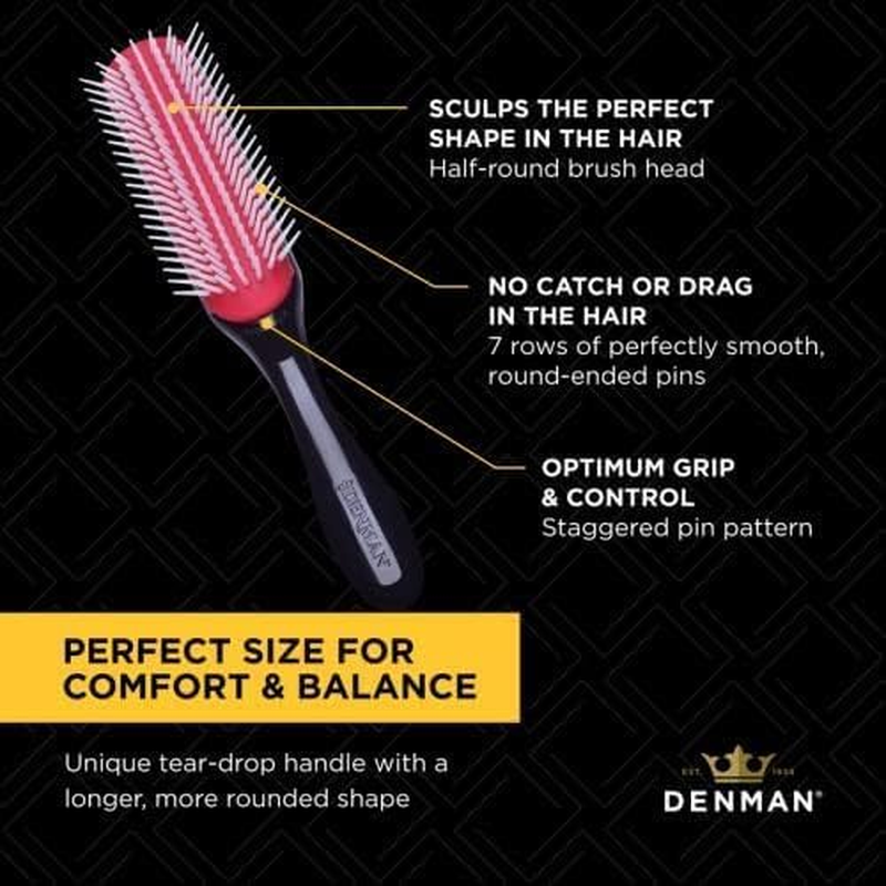 Denman D3 Original Styler 7 Row Nylon Bristles Hair Brush, Black/Red image number 5
