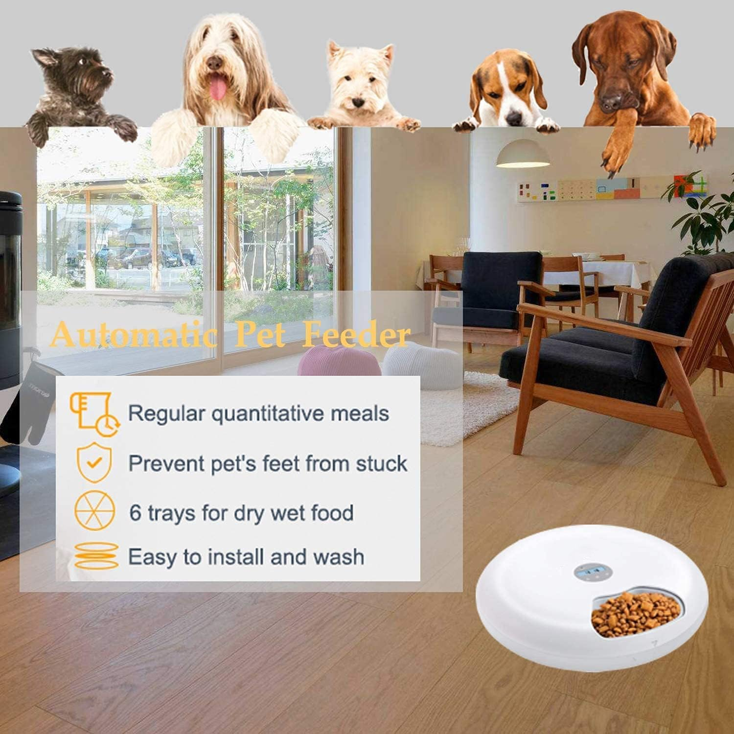 Automatic Cat Feeder Wet Food with LCD and Timer, 1-6 Meals Automatic Feeder Suitable Wet Dry Food for Cats, Dogs, Rabbits and Other Pets image number 2