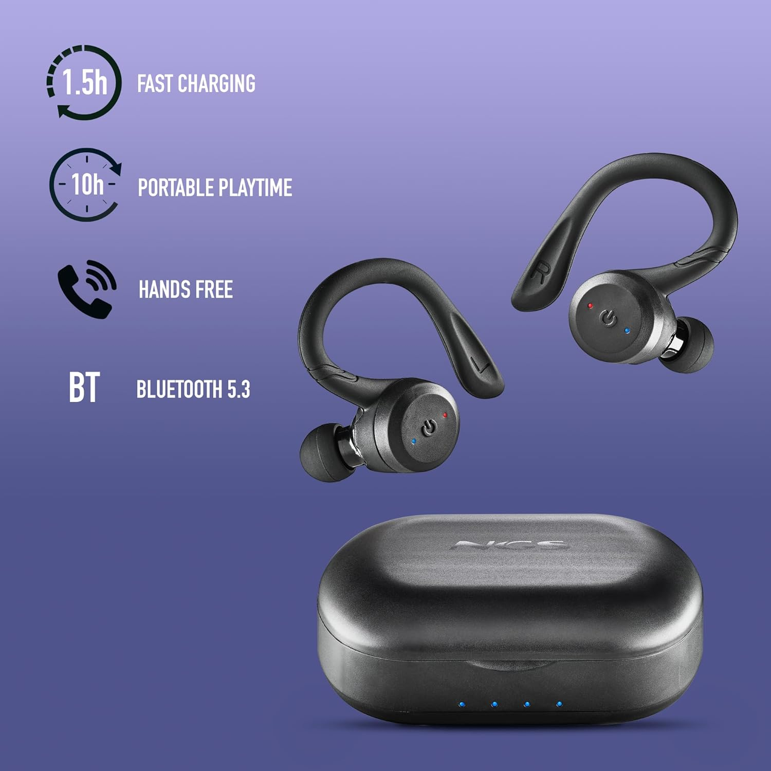 NGS ARTICA Jogger Wireless Sports Headset with TWS Technology and Bluetooth 5.3 Compatible, Waterproof, Automatic Connection, 40 Hours Battery Life, Minimalist and Ergonomic Design image number 1