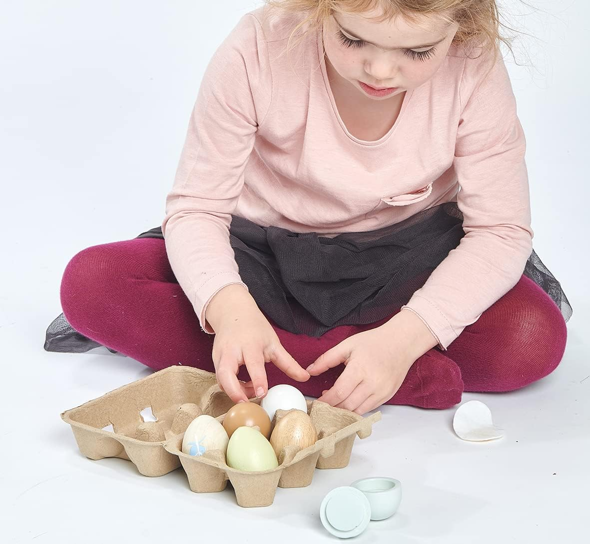 Tender Leaf Toys Wooden Eggs - Wooden Pretend Play Half Dozen Eggs in a Carton
