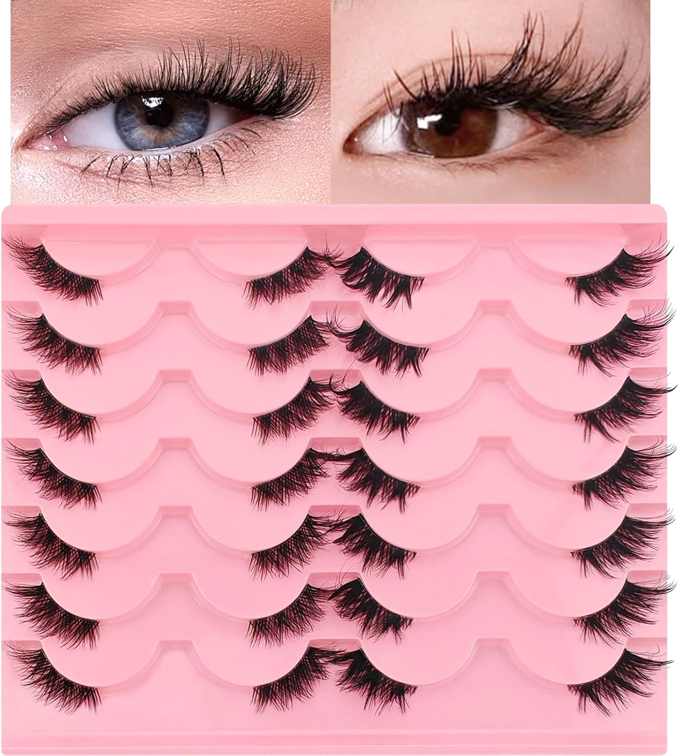 14 Pairs Clear Band Half Eyelashes, Cat Eye, 2 Styles Mixed 12 Mm Short Cat Eye Artificial Eyelashes, Natural Look, 1/2 Corner False Eyelashes, 3/4 Corner Eyelashes (14P-CZ05+29) image number 6