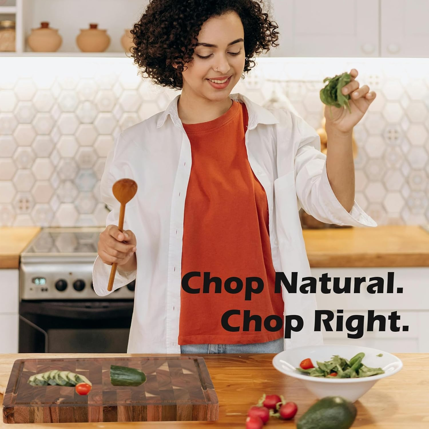 Bierofaro Thick End Grain Acacia Wood Cutting Board, Reversible Wooden Chopping Board with Non-Slip Feet, Built-In Handles and Juice Groove,35 * 25 * 2.8Cm image number 2