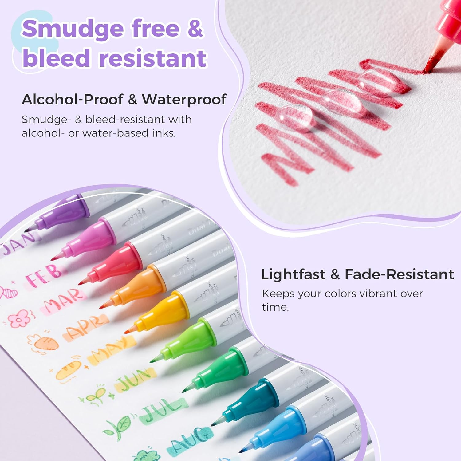 Ohuhu Brush & Fineliner Dual Tips Colored Drawing Pens, 12 Colors Waterproof & Alcohol-Proof Calligraphy Brush Micro Pens for Adults, Artists & Beginners Drawing Sketching Bullet Journal Outlining