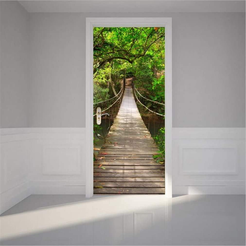 Forest Door Stickers Murals, Self-Adhesive Door Decals 3D Wall Sticker Reusable Wallpaper Peel and Stick Vinyl Door Mural Decals for Home Decor 30.3"X78.7" image number 2