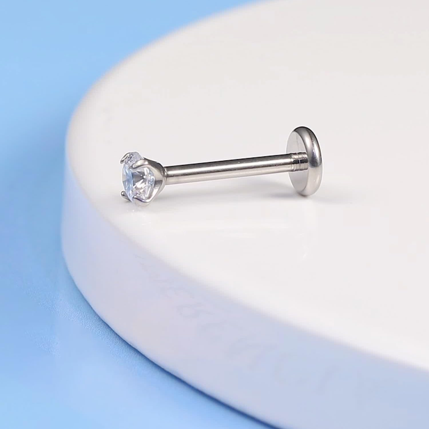 Limerencia Titanium Hypoallergenic Piercing Jewelry - 18G 6Mm 8Mm 10Mm for Tragus,Helix,Conch,Cartilage,Nose,Lip,F136 Implant Grade Flat Back Internally Threaded Earrings - White Cz 2Mm image number 3