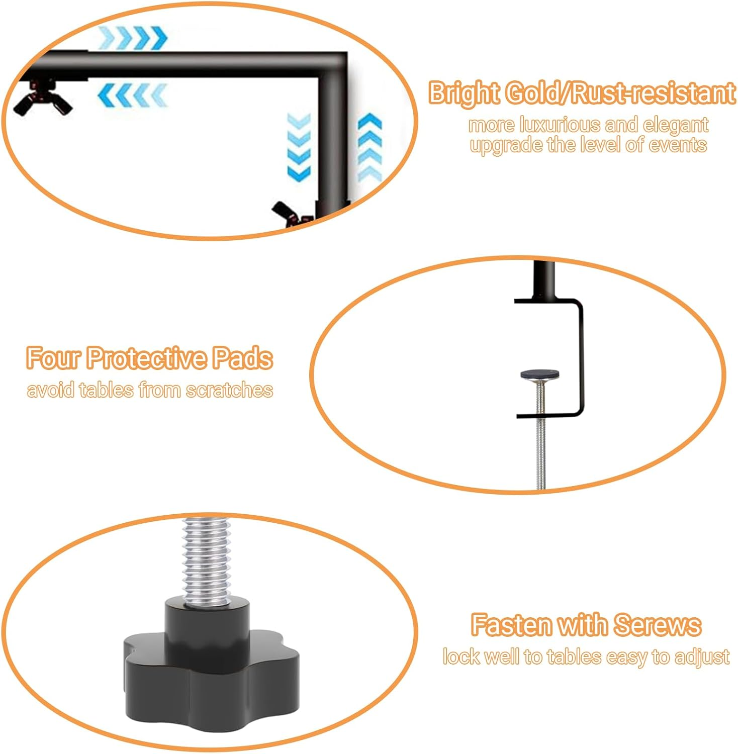 Uandhome over the Table Rod Stand with Clamps, Adjustable Table Arch Stand, 44.9''-126'' Tall, 29.5"-43.3" Long, Metal Balloon Stand for Wedding, Birthday, Halloween,And Christmas Decoration(Black) (Black) - Gold image number 2
