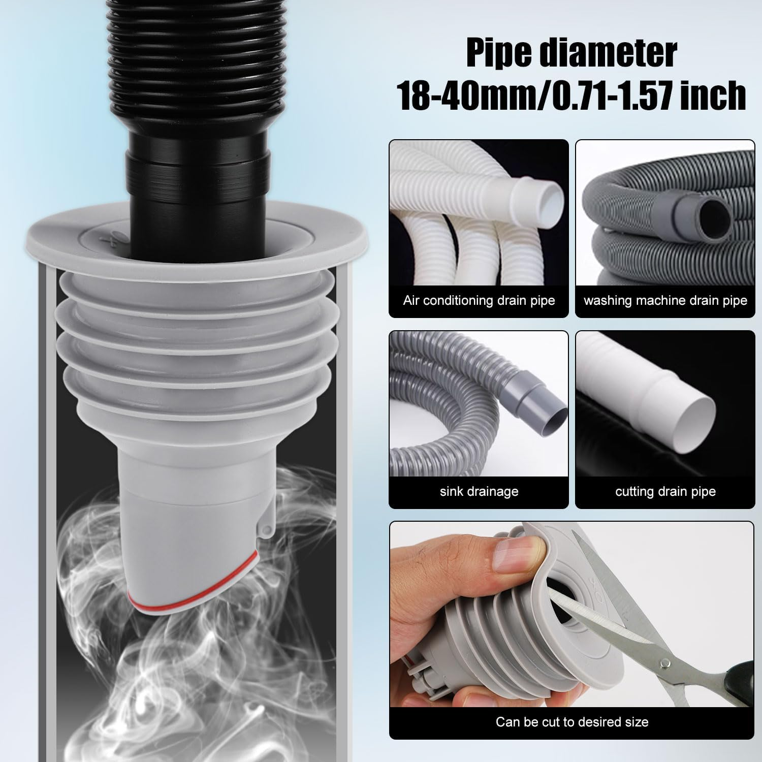 Washing Machine Drain Hose Seal, Silicone Drain Pipe Sealer Drainer for Kitchen Sink Sewer Drain Plug Sink Drain Guard Bathroom Drain Stopper for Kitchen Home (Large) image number 5