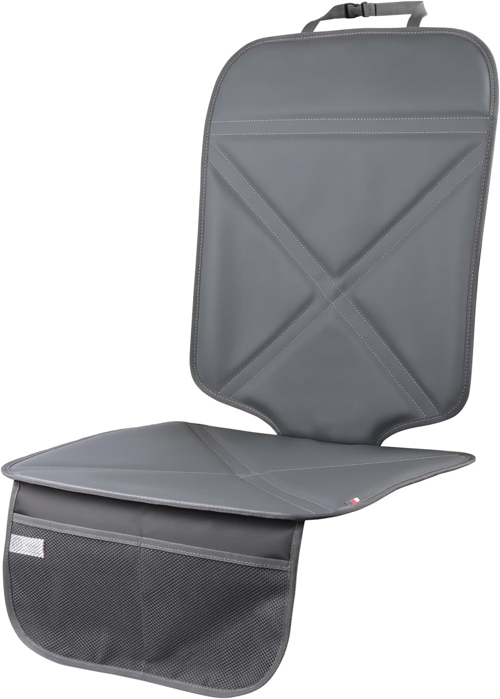 Car Seat Protector Leather Waterproof Child Safety Seat Protector Cover with Thick Pad and 2 Large Pockets Durable Kick Mat for All Auto Seat (Deep Gray)