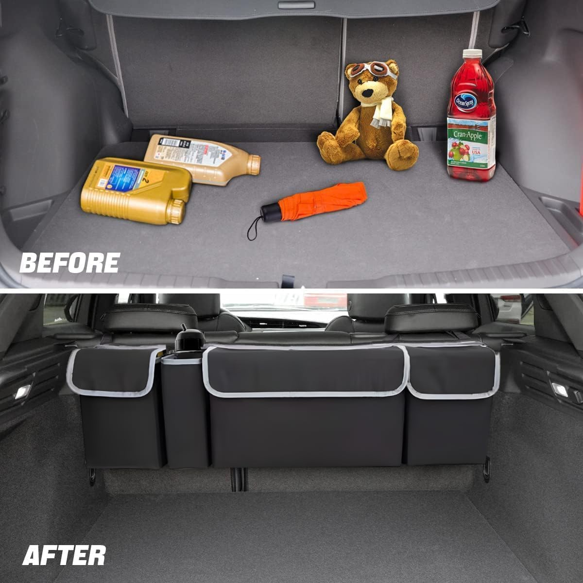 Car Trunk Organizer, Backseat Hanging Large Storage with Adjustable Straps, Waterproof Collapsible Cargo Bag with 4 Pockets, Sturdy Space Saver Frees Trunk Floor for SUV, Truck, MPV 1Pack image number 1