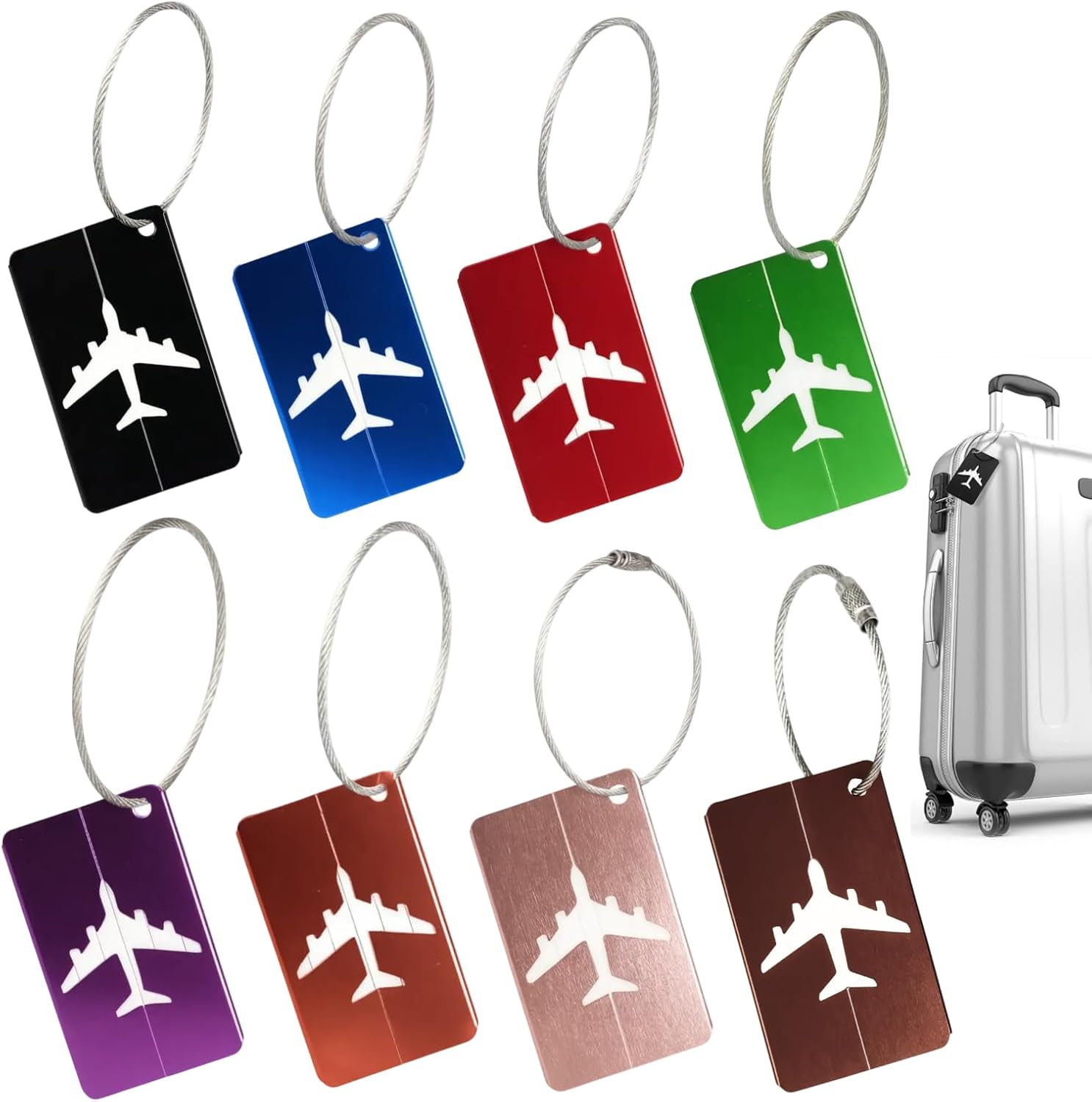 Fortuneglobe 8-Piece Aluminum Alloy Luggage ID Tags with Steel Wire Loops &ndash; Airplane-Themed Privacy Design for Suitcases, Bags & Travel Gear image number 5