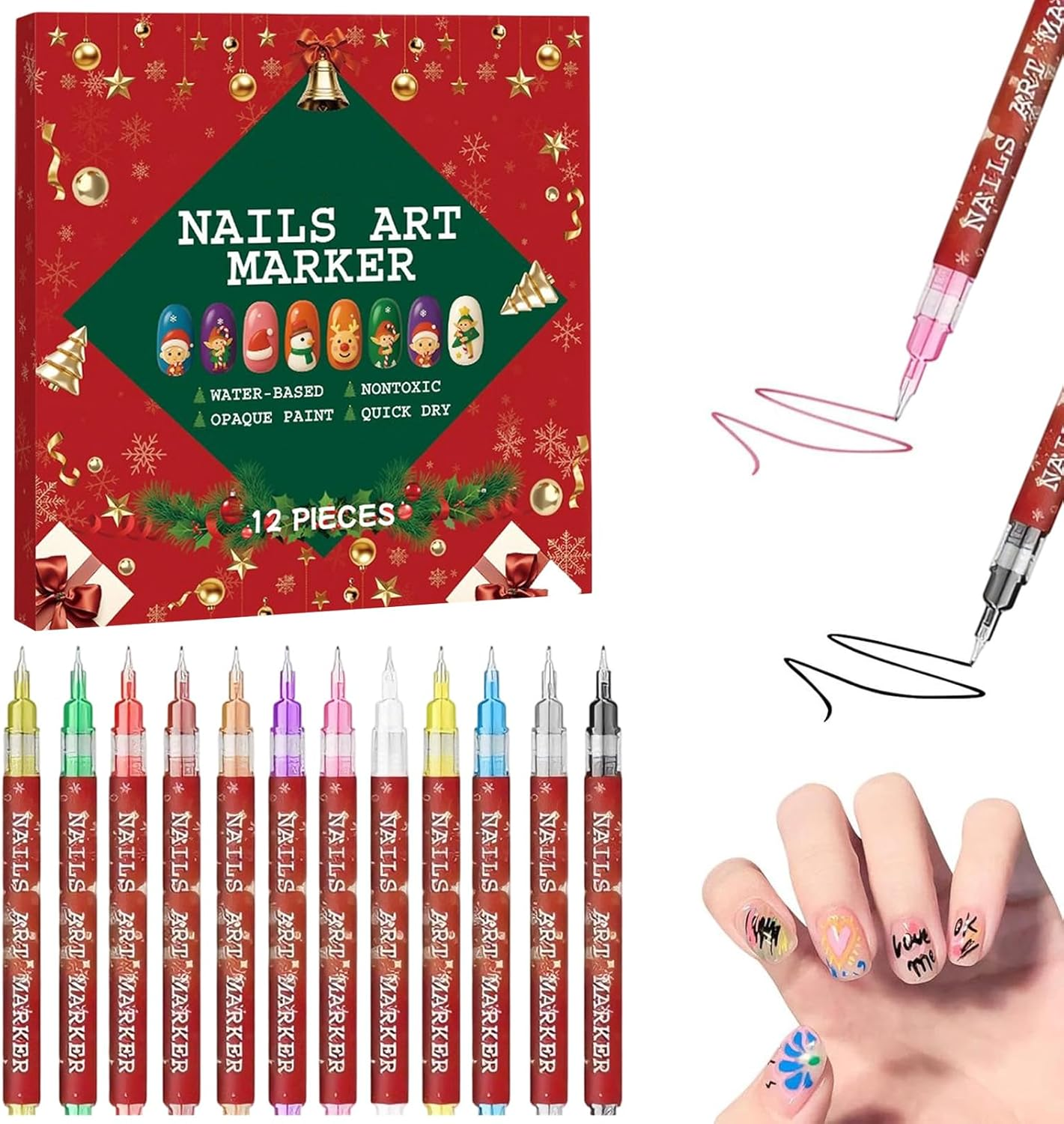 12 Colors Nails-Art Pens Set, 2025 Upgrade Nails-Art Markers for Gel Nails, Quick-Dry Smudge-Proof Graffitis Dotting Point Liner Pens, 3D Nai-L Polish Pen for Painting, Nails Arts Drawing Tool image number 5