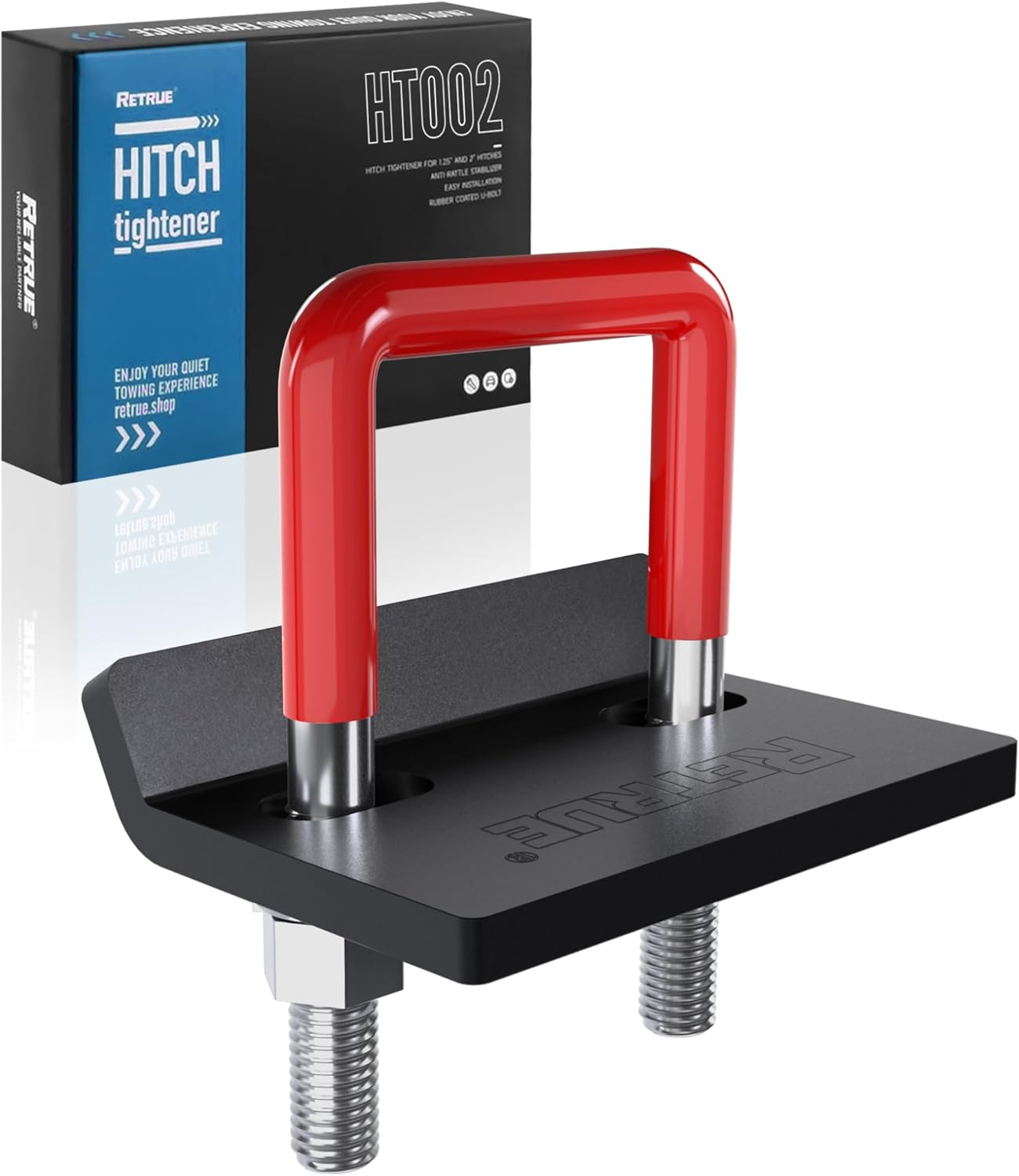 RETRUE Hitch Tightener, Hitch Stabilizer Heavy Duty Anti-Rattle Clamp for 1.25" and 2" Hitches, Reduce Movement from Hitch Tray Cargo Carrier Bike Rack Trailer Ball Mount, Rubber Coated image number 1