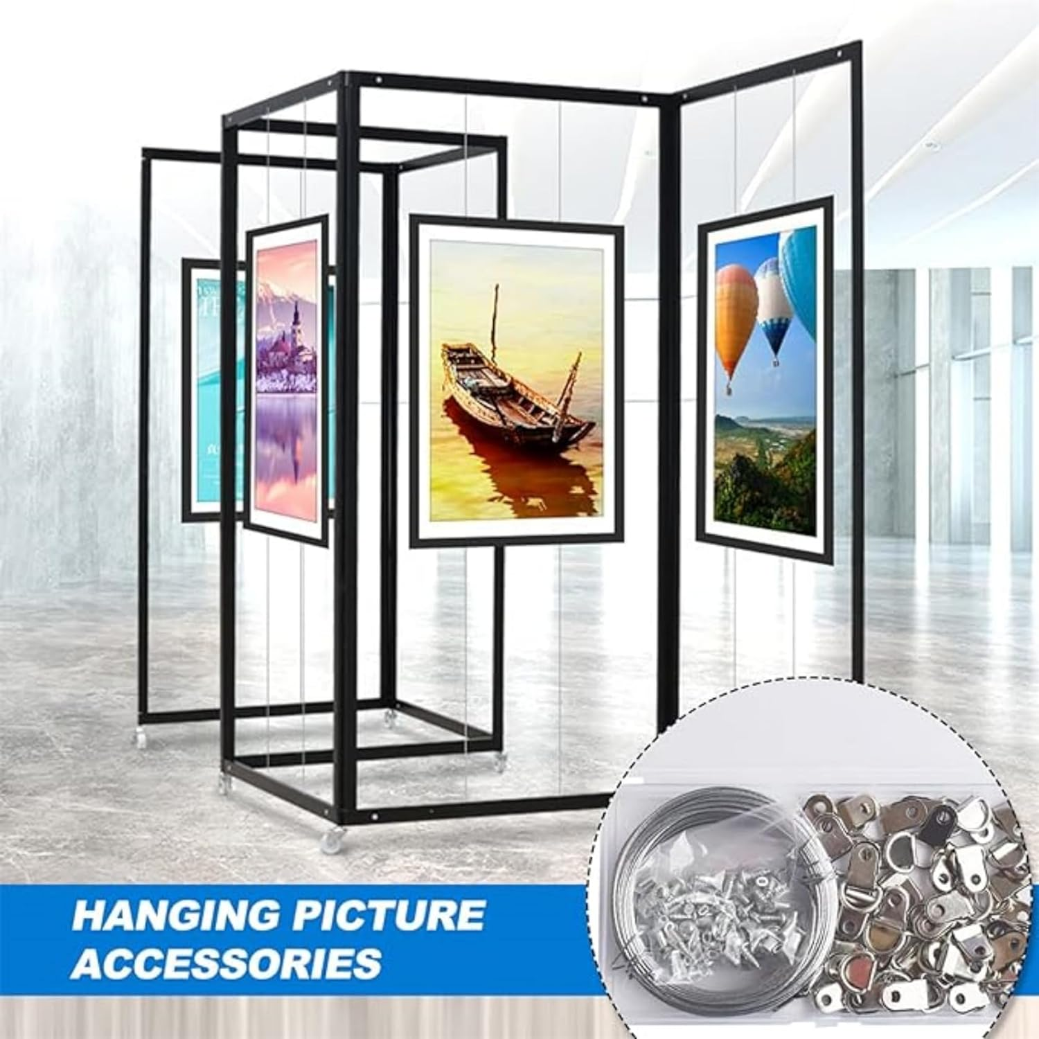 Picture Hanging Wire, 131 Pcs Picture Frame Hanging Wire with D Ring Hangers and Crimping Loop Sleeves Steel Rope for Mirror Clock for Mirror, Clock Frame, Artwork Hanging