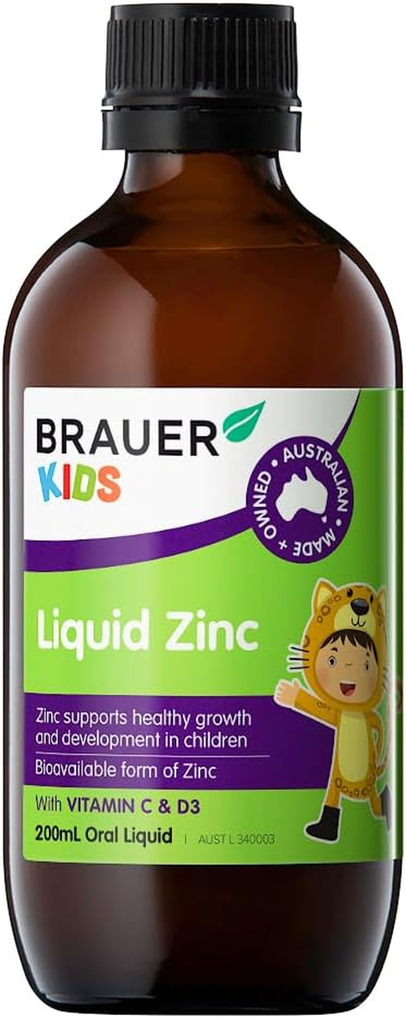 Brauer Liquid Zinc with Vitamins C & D3-200ML, Supports Immunity, Growth & Development, 100% Sugar-Free, from 1 Year+ image number 1