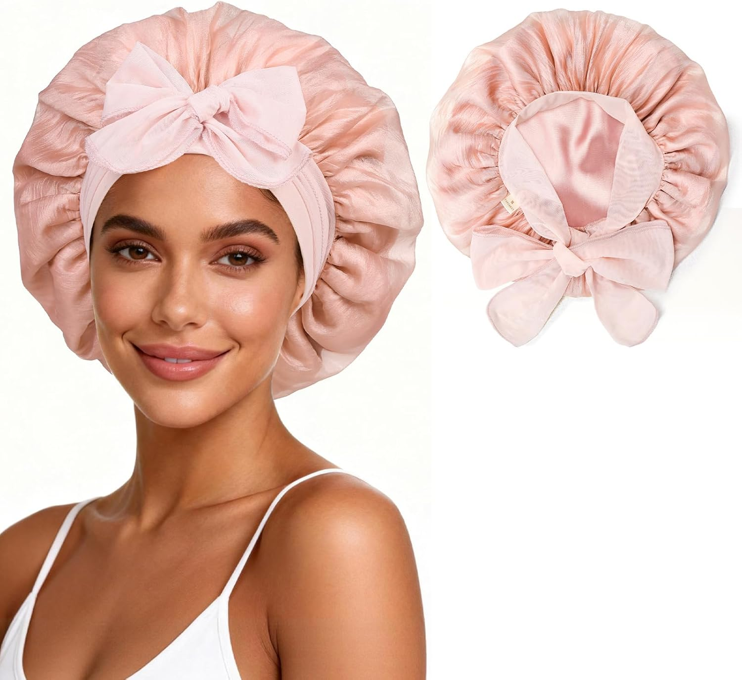 YANIBEST Breathable Silk Bonnet for Sleeping Women, Breeze Satin Nightcap with Tie Band Hair Bonnets Curly Hair, Head Wrap Cap