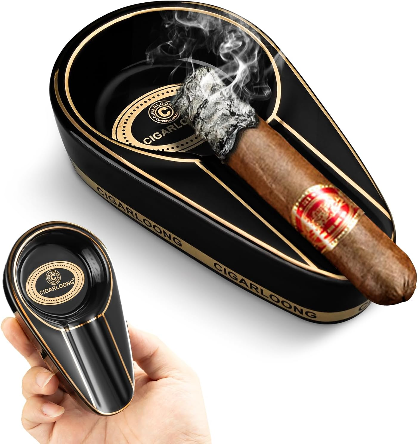 Cigar Ashtray for Outdoor, Ceramic Ashtray, Portable Cigar Ashtray for Home, Patio, Travel (Yellow)