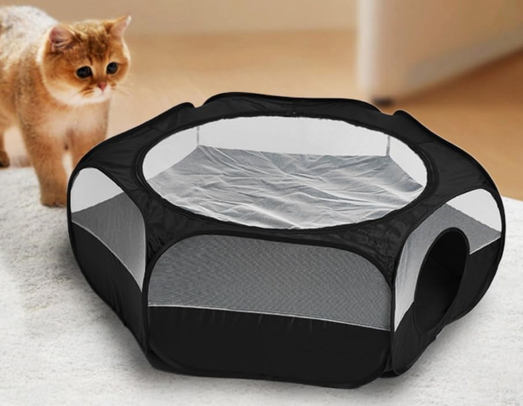Small Animal Playground, Portable Guinea Pig Playground Pet Playground, with Double Zipper Cover for Cats, Indoor and Outdoor Connecting Tunnels for Rabbits, Hamsters (Black image number 3