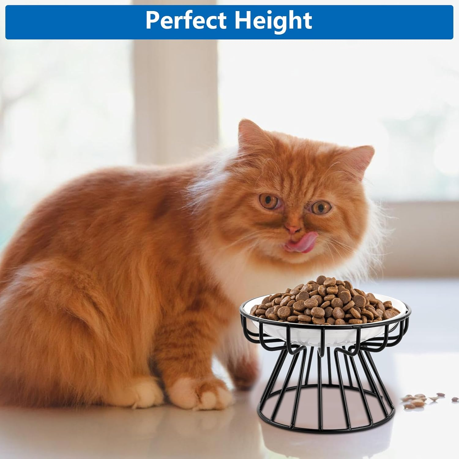 VIDETOL Set of 3 Raised Cat Bowls with Metal Stand and Non-Slip Mat, Ceramic Cat Bowls for Cats and Dogs image number 3