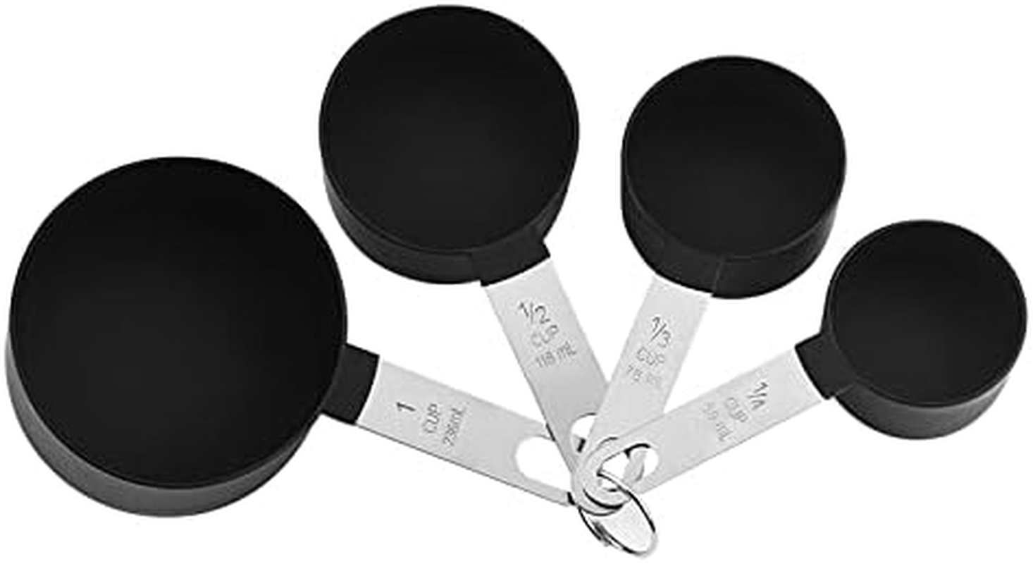 8 Pcs Measuring Cups and Spoons Set, Stackable Black Measuring Spoons for Measuring Dry and Liquid Ingredients Small Teaspoon with Plastic Head&hellip; image number 2
