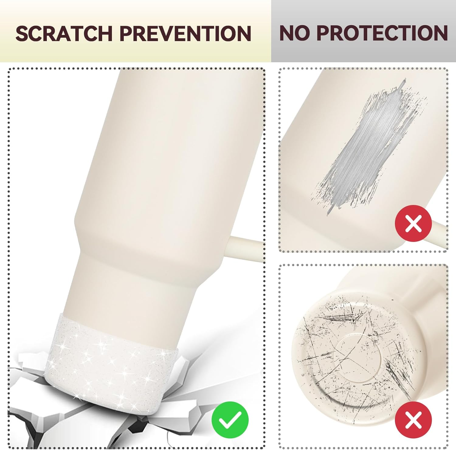 Piccircuit Silicone Boot for Stanley Cup 20-40Oz & Hydroflask 12-24Oz, Glitter Tumbler Accessories, Bottom Protector, Clear (2PCS)