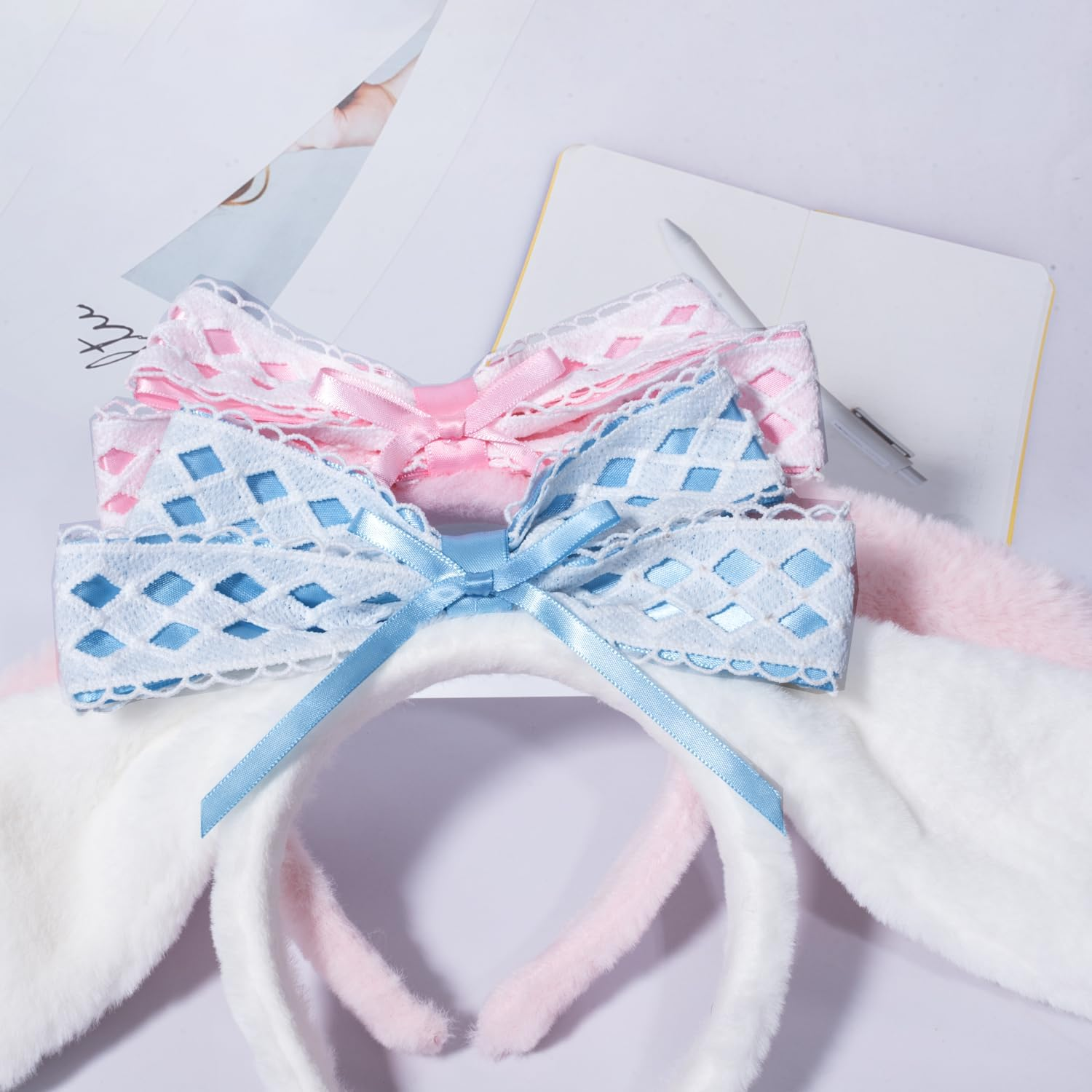 Anime Plush Ears Headband Furry Bunny Ears Hairband for Girls Women Kawaii Halloween Costume Cosplay (Pink) image number 2