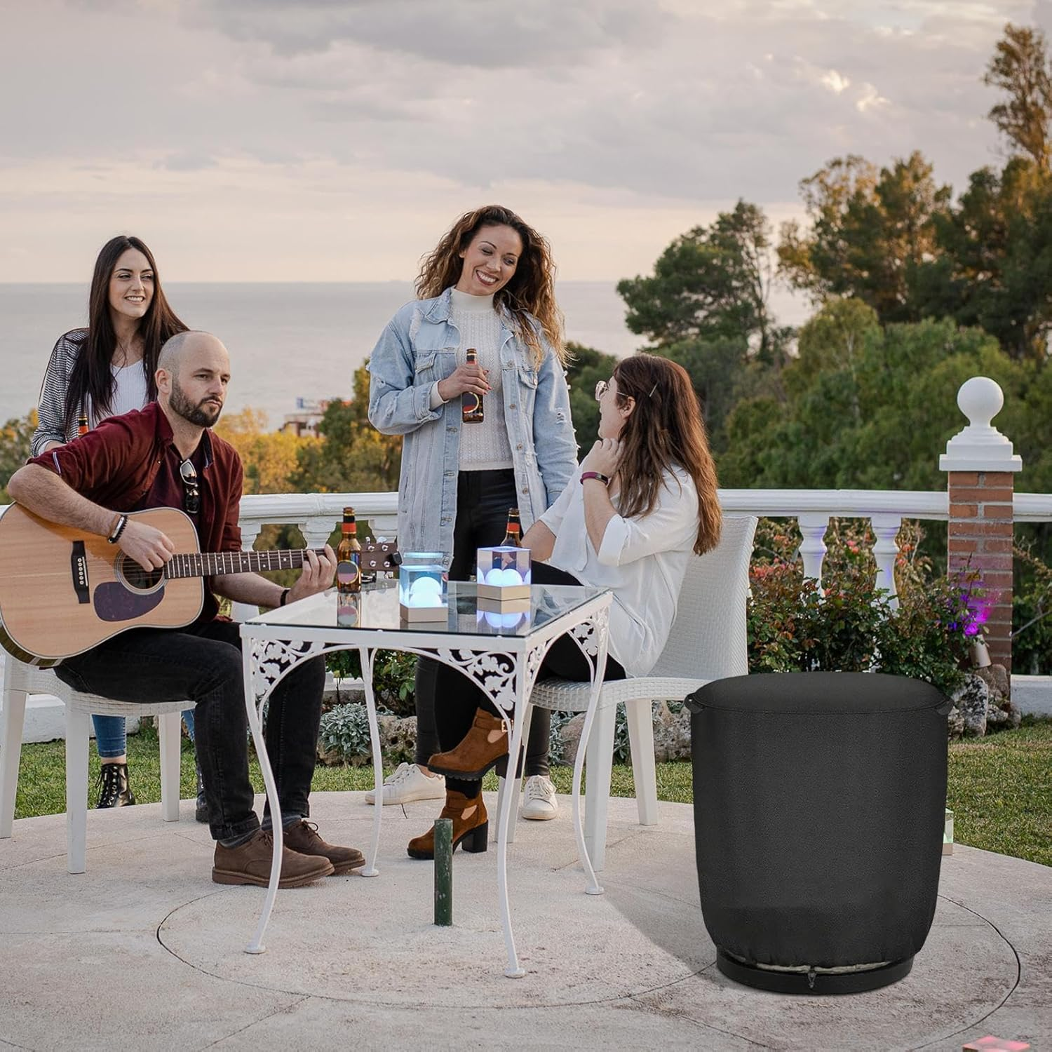 Fire Pit Cover - Waterproof Outdoor Tall Fire Pit Cover | round Blanket for Heater Insulation Propane Grill Mantel Garden Lawn image number 3