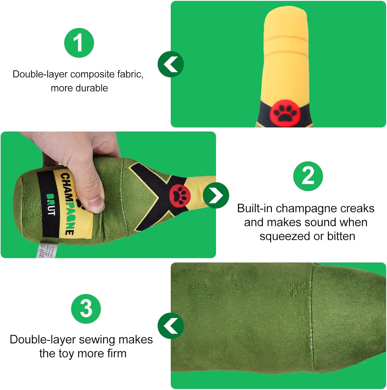 HOMURY Squeaky Dog Toy, Chew Toy, Plush Dog Toy, Squeaky Toy, Dog Beer Bottle, Plush Toy, Dog Beer Bottle Toy for Small, Medium and Large Dogs