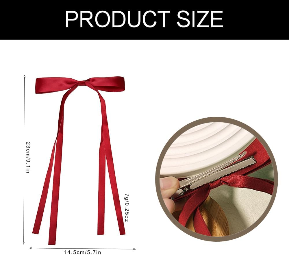 Hair Bows for Women,Hair Ribbon Bows for Women,Red Bow for Hair,Coquette Bows,Long Hair Bows,Ribbon for Hair Bows,Red Hair Clips,Hair Accessories Hair Bows for Festival Party Halloween Christmas 2Pcs - Green image number 6