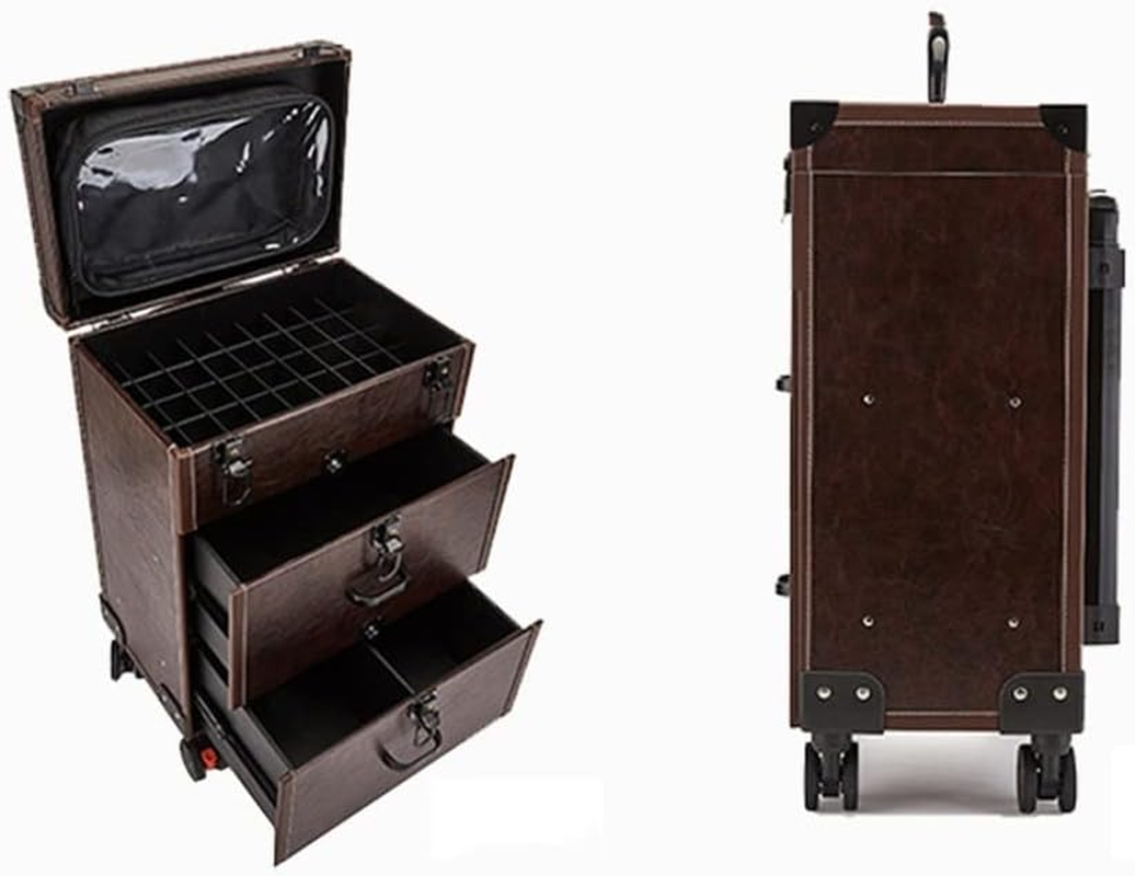 Trolley Makeup Box Universal Wheel Makeup Dresser Beauty Trolley Suitcase Rolling Suitcase Cosmetic Bag (Color : Brown, Size/1258 image number 4