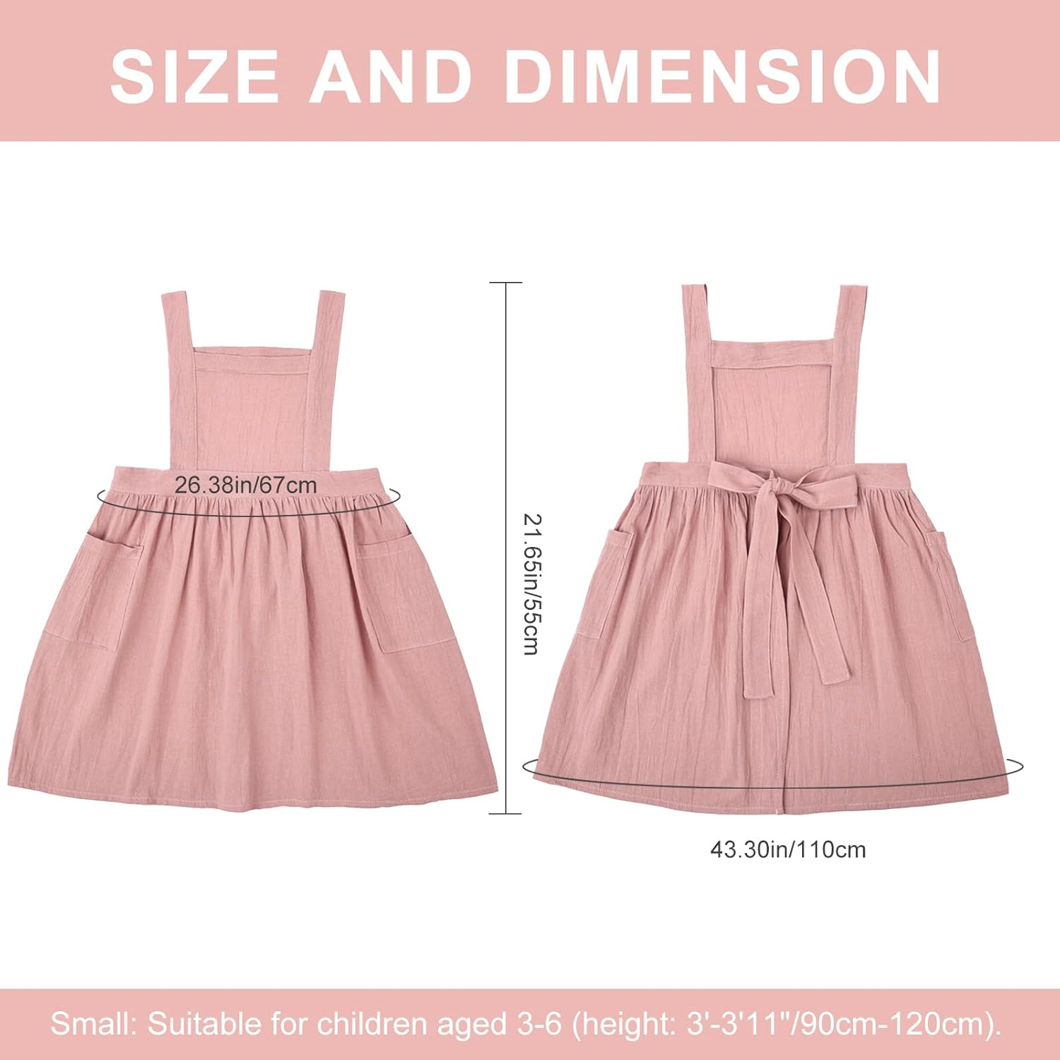 Surblue Kids Retro Aprons Pinafore Apron for Girls Boys Cotton Linen Aprons for Children image number 7