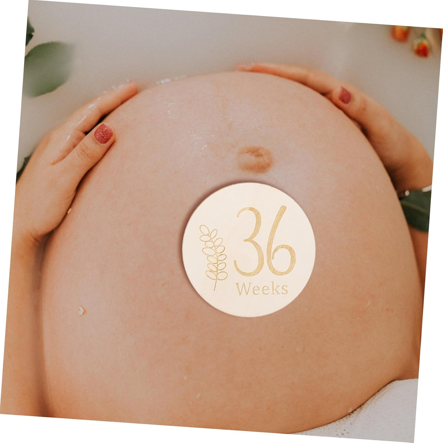 INOOMP Double-Sided Wooden Weekly Pregnancy Milestone Discs for Newborn Photo Prop, Pregnancy Journey Markers 11Pcs round Wood Cards for Weekly Growth Tracking image number 6