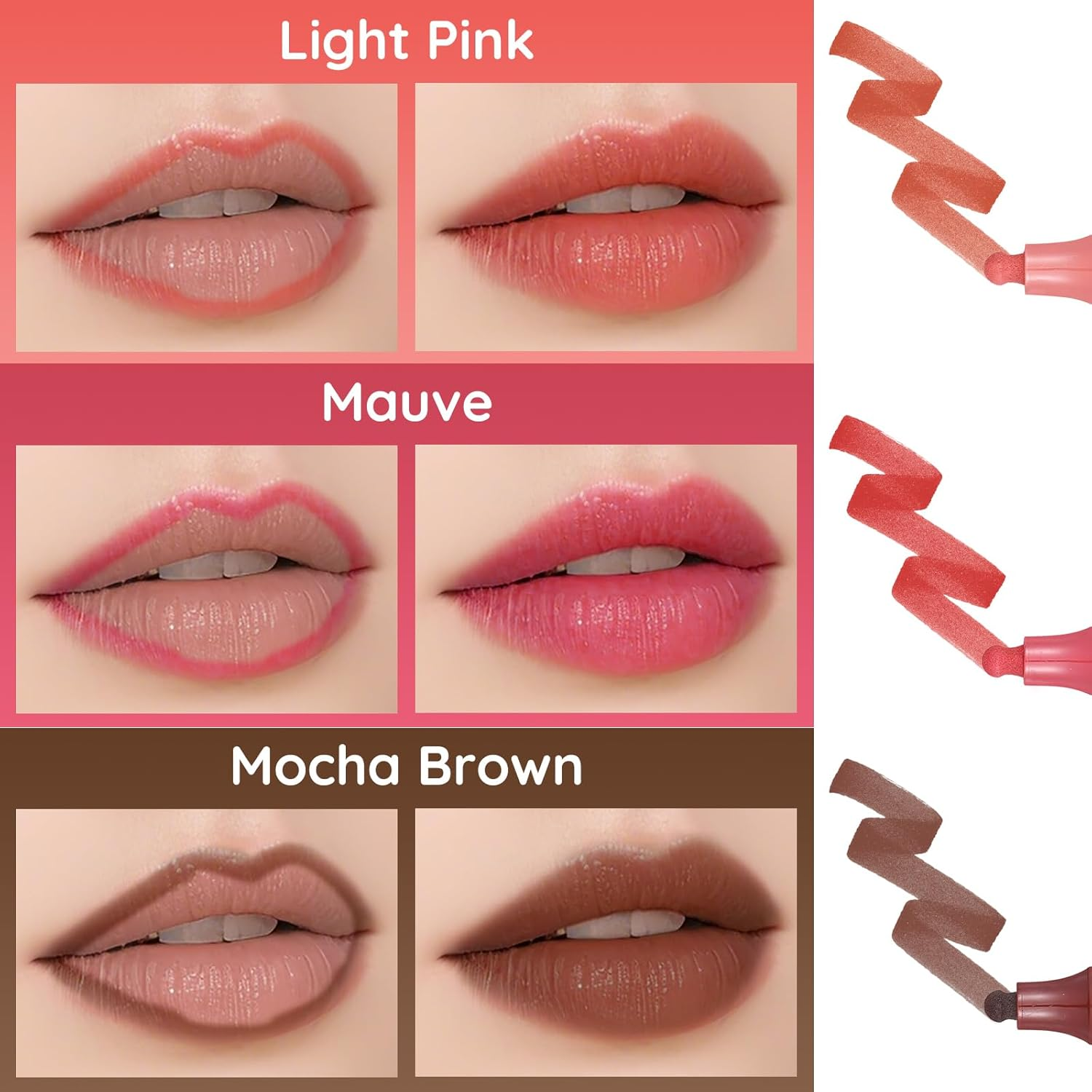 DAGEDA Lip Stain, Matte Color Look Lip Stain Marker, Waterproof Long Lasting Lip Liner, Smudge-Proof All Day Wear, Highly Pigmented, Smooth Application Marker Tint with Gourd Head 02 - Light Pink image number 6