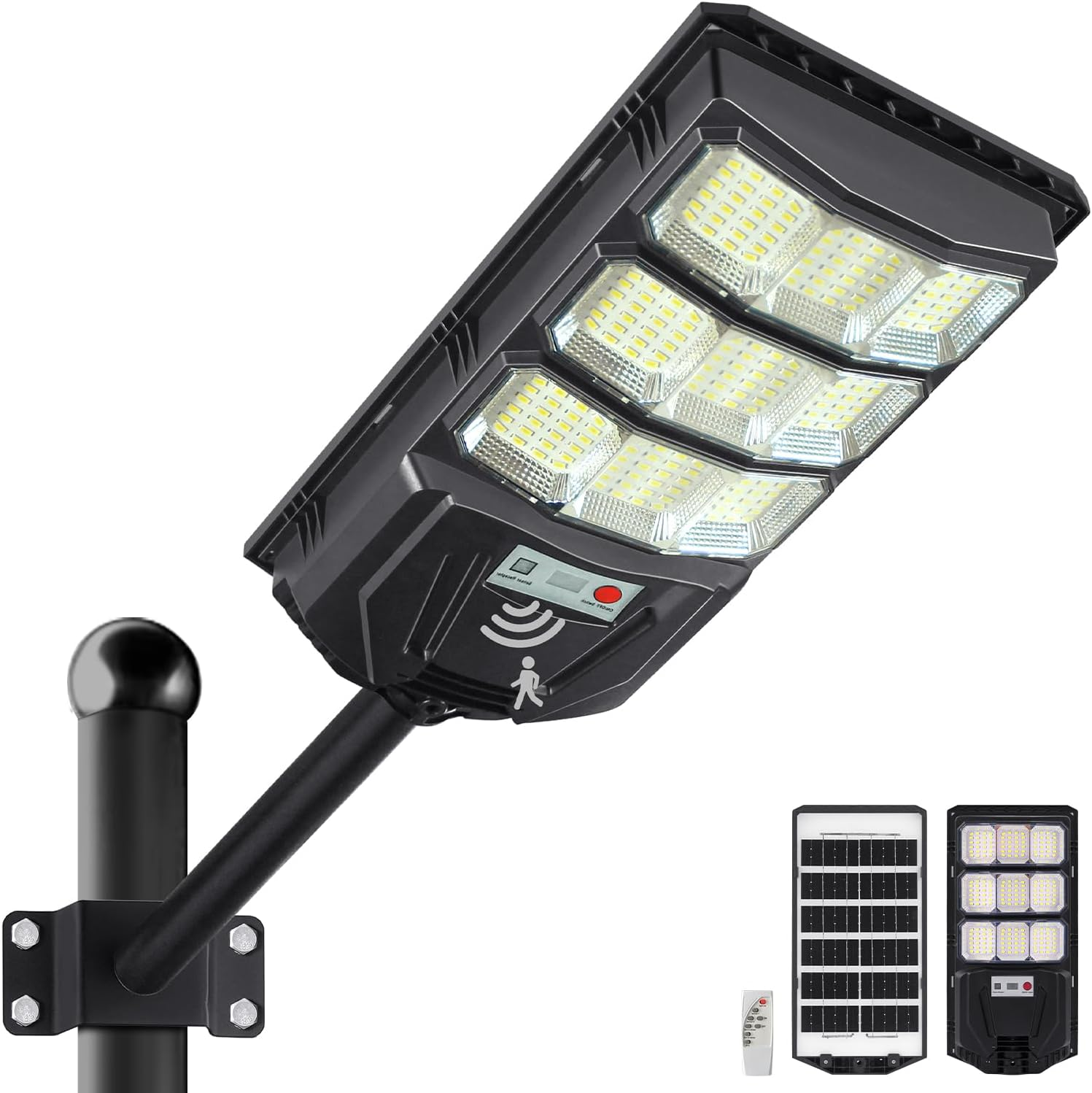 Solar Street Lights Outdoor, 1200W LED Solar Parking Waterproof Light with Motion Sensor Remote Control, 7000K Dusk to Dawn LED outside Security Flood Commercial Lighting for Yard, Parking Lot image number 3