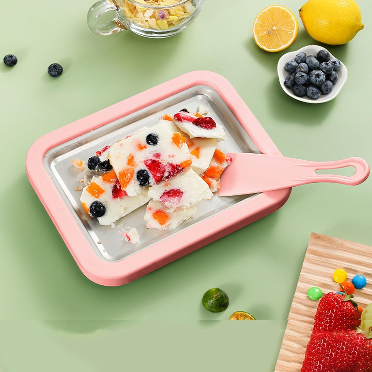 Rolled Ice Cream Machine,Homemade Yogurt Tray | Instant Cold Plate with 2 Spatulas,For Adults Home Kitchen Party Family Gathering Outdoor Holiday image number 6