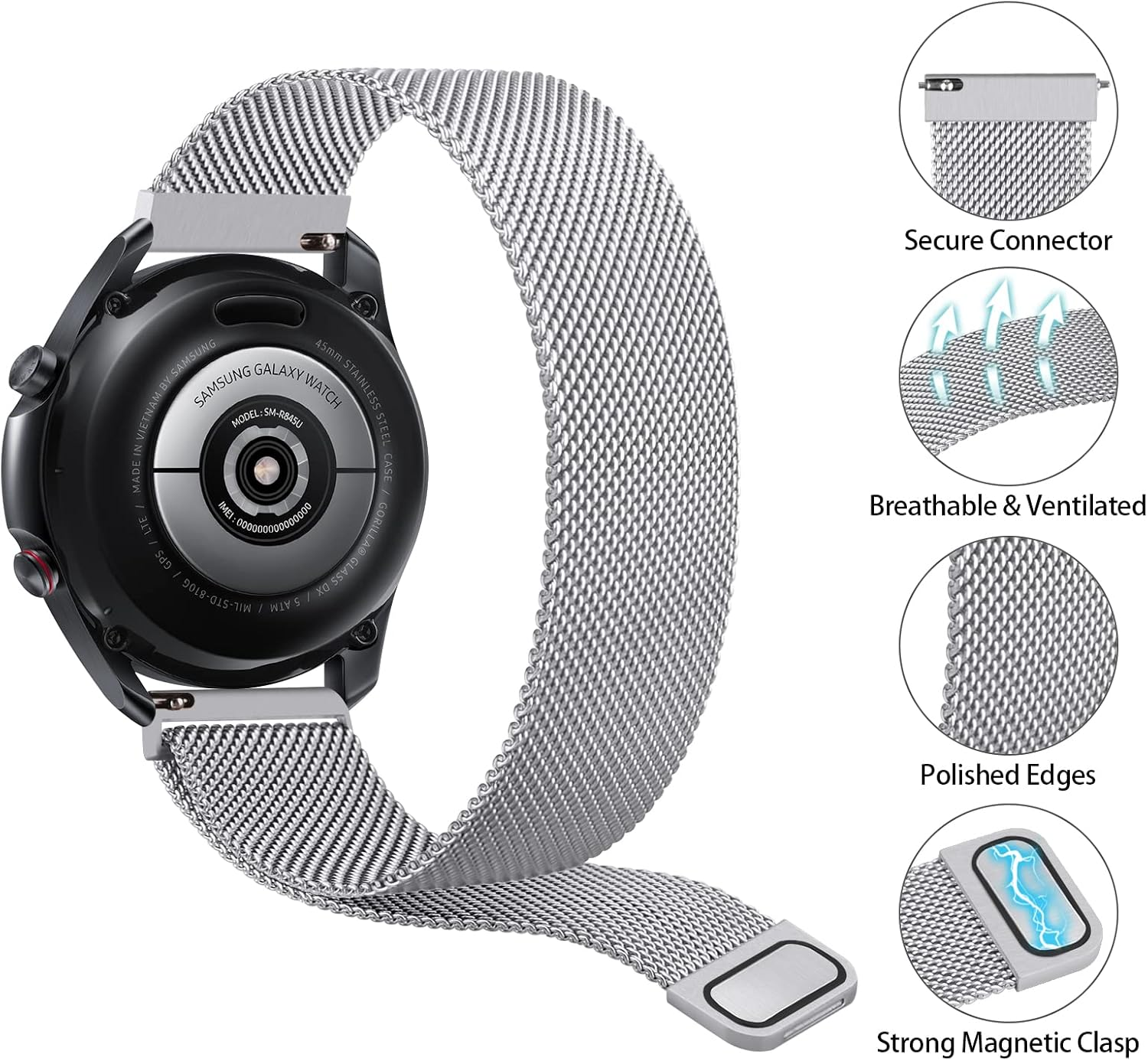 Metal Stainless Steel Loop Quick Release 20Mm 22Mm for Men Women, Adjustable Comfortable Magnetic Milanese Mesh Replacement Strap for Smart Watch Sport Watch image number 5