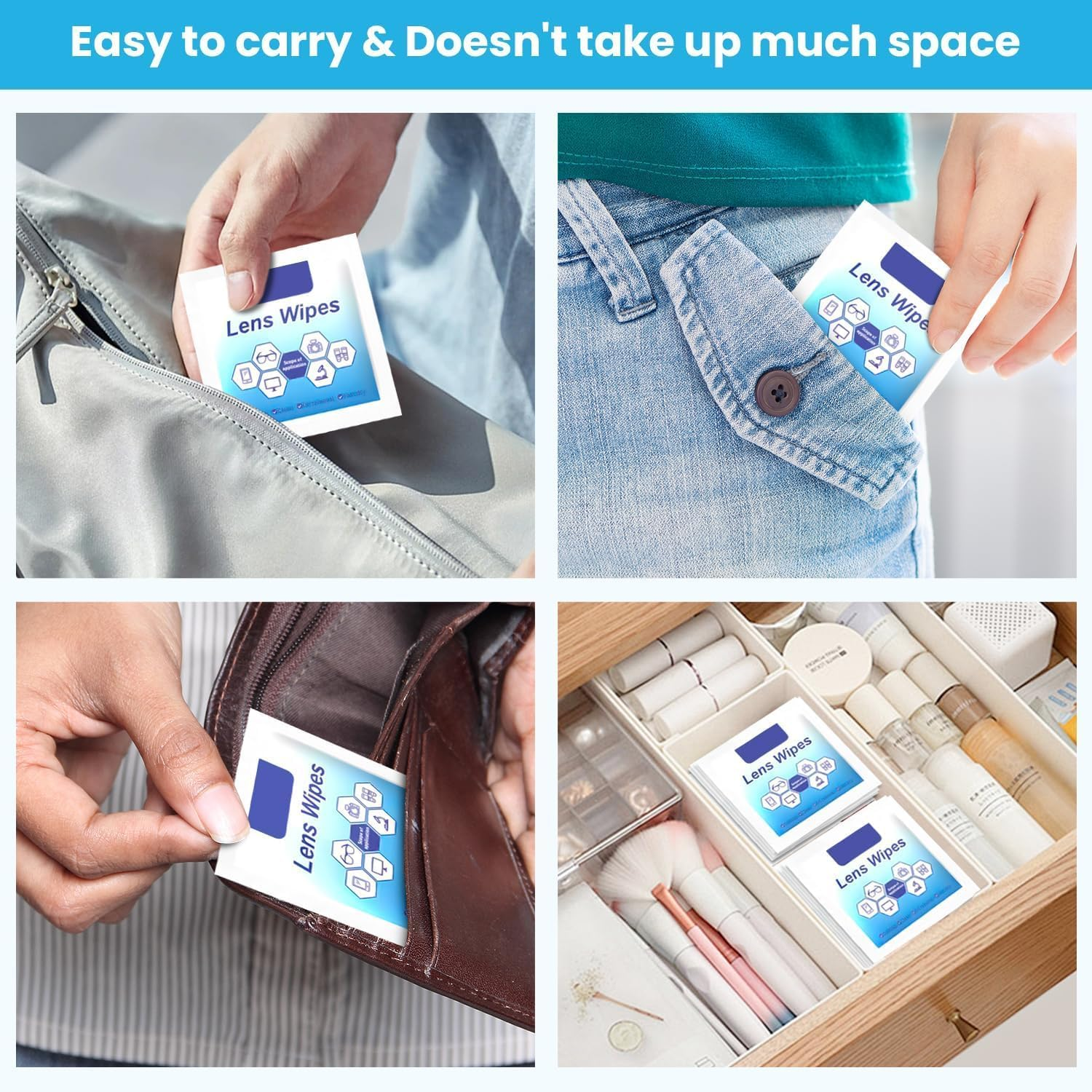 Lens Wipes, 100 Pack Pre- Lens Cleaning Wipes for Eyeglasses, Eyeglass Wipes Moistened Individually Wrapped Sracth-Free Eye Glasses Cleaner Wipes for Camera Lens,Sunglass, Goggles image number 3