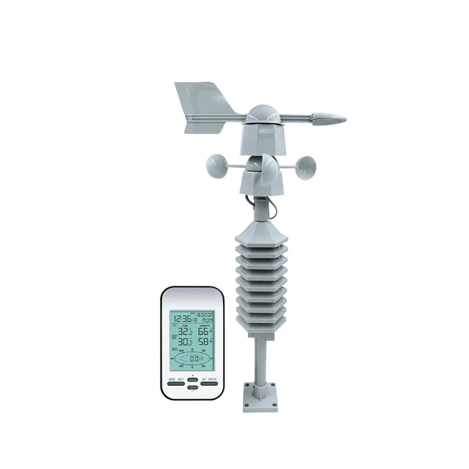 Wireless Weather Station Clock Dual Mount Wind Sensor LCD outside Speed Direction Home Chill Temperature Humidity Meter image number 2